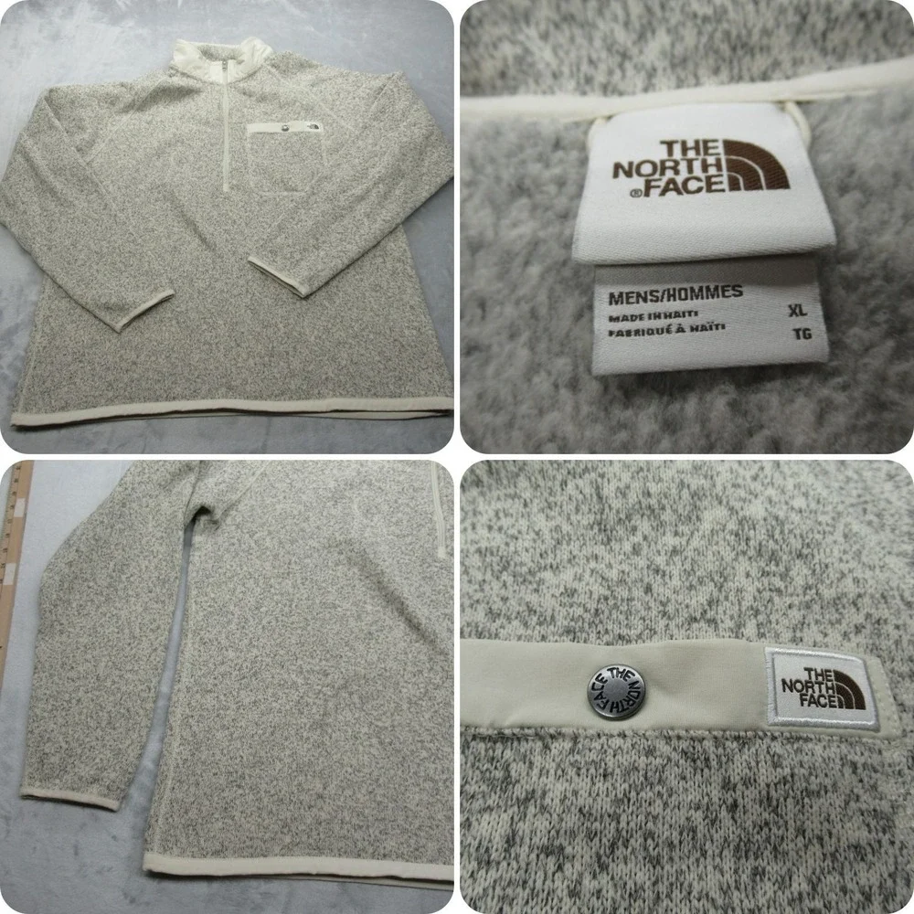 The North Face Jacket Men XL Cream Gray Soft Pullover Sweater 1/4Zip Long Sleeve